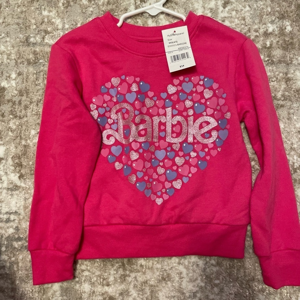 Mattel Barbie Fuchsia Heart Kids Fleece Sweatshirt size XS 4/5-NWT